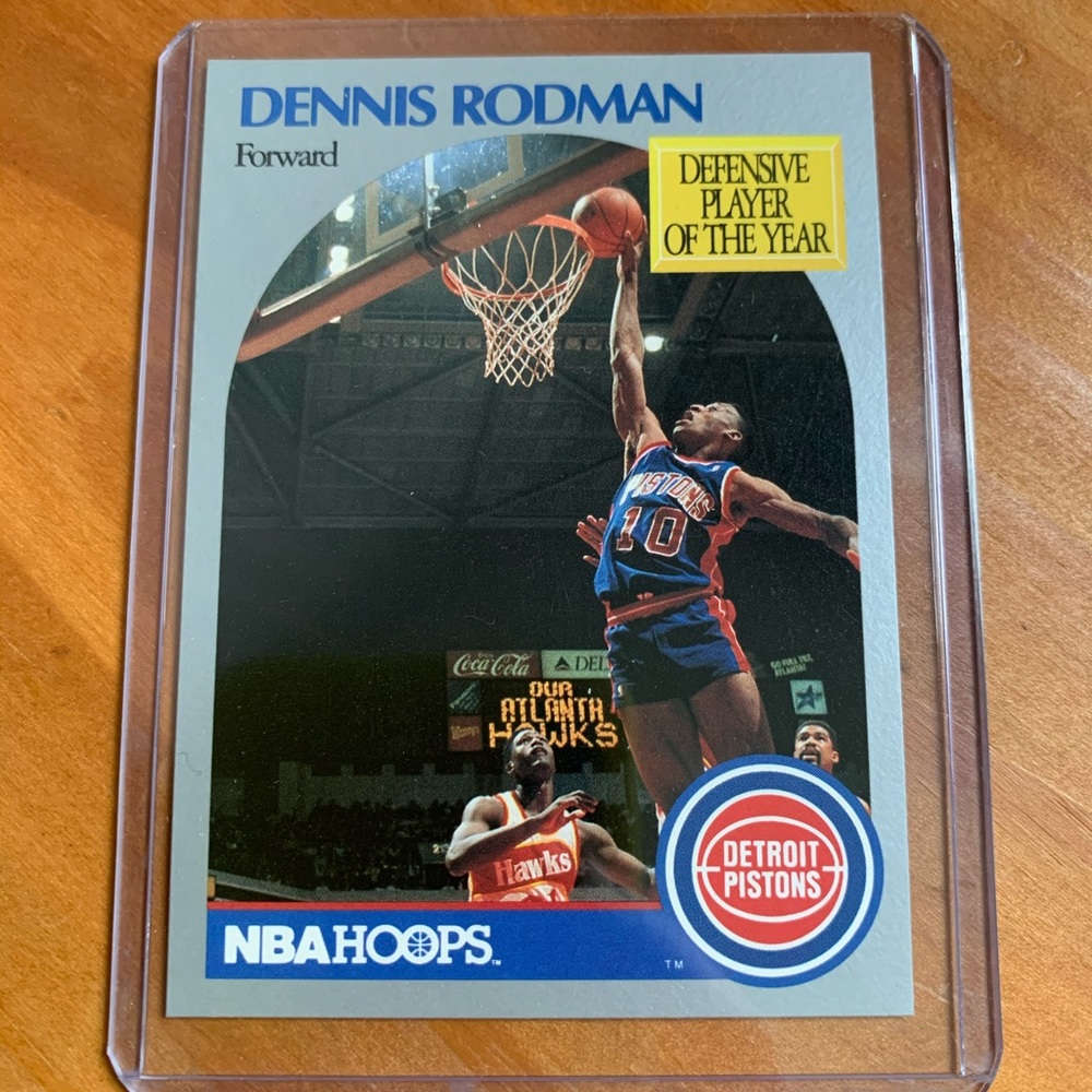 Dennis Rodman 1990 nba hoops defensive player of the year card.